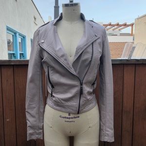 Fitted pastel purple vegan leather moto jacket
